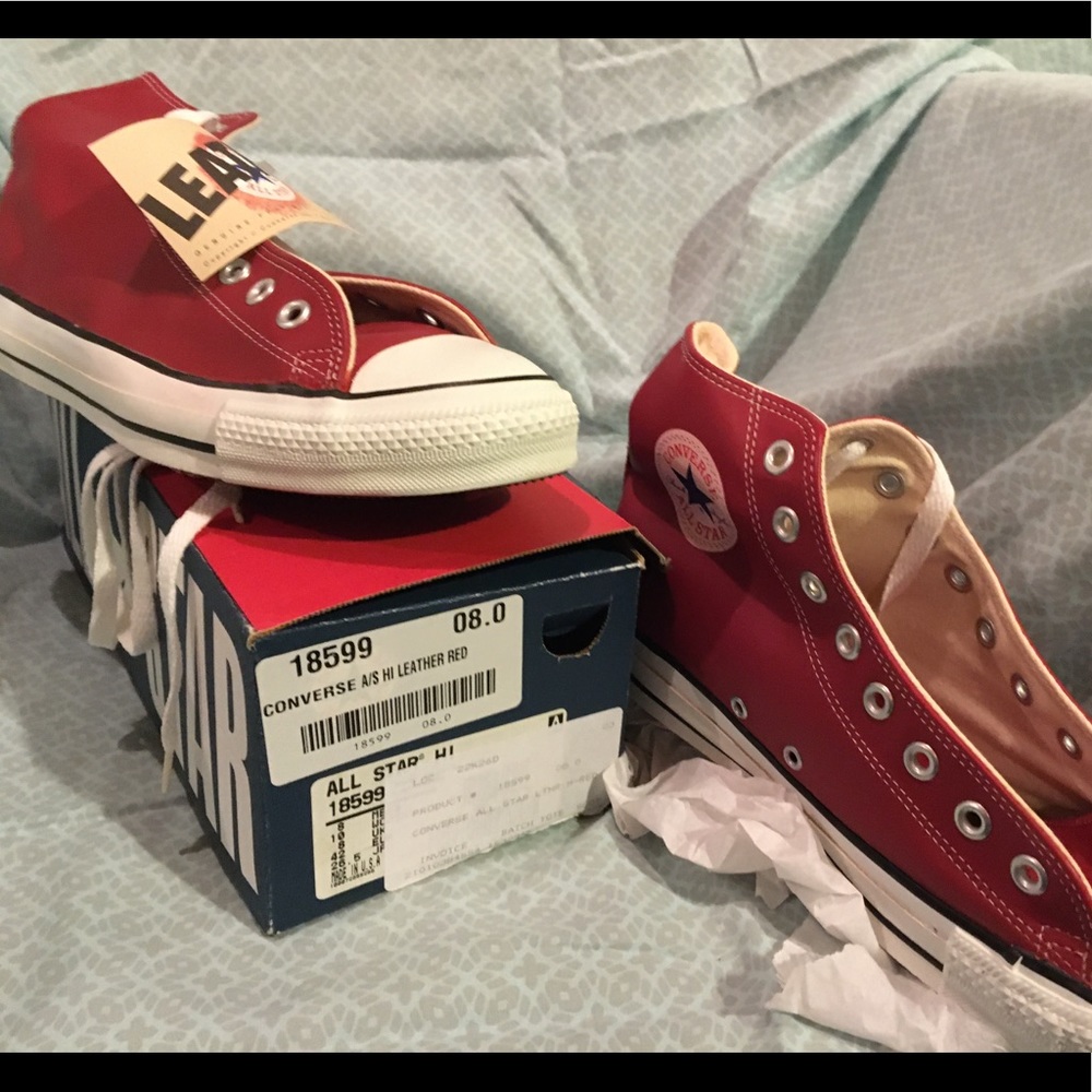 Brand new red Leather Converse. Made in USA